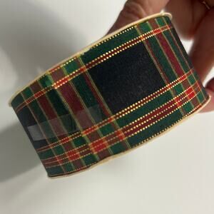 Vintage Offray Plaid Ribbon 1 7/8" x 9ft Tartan Christmas Red Green Gold NOS